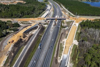 Looking north over I-75 at new interchange construction at Overpass Road (11/15/2021 photo)