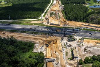 Looking east over reconstruction of Overpass Road and construction of the new I-75 interchange (8/17/2021 photo)
