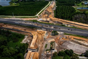 Looking east over Overpass Road and new interchange construction at I-75 (9/15/2021 photo)
