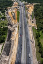 Looking north at construction of the new Overpass Road interchange at I-75 (7/15/2021 photo)