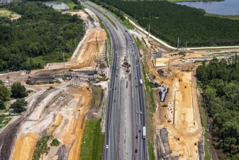 Looking north at construction of the new Overpass Road interchange at I-75 (7/15/2021 photo)