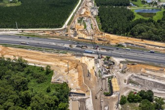 Looking east at construction of the new Overpass Road interchange at I-75 (7/15/2021 photo)