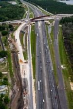 Looking north over I-75 at the Overpass Road interchange construction (4/18/2022 photo)