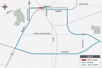 Detour Map Jefferson Street Closing for Railroad Crossing Work Ausut 24 2019