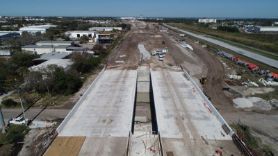 Bridges have been built over 126th Avenue. to the top of the 2/3/20 photo is the air control tower at St. Pete-Clearwater International Airport.