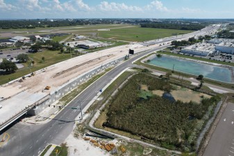 Looking southeast at construction of the new SR 686A toll road in the median of Roosevelt Blvd. at St. Pete-Clearwater International Airport (10/28/2022 photo)