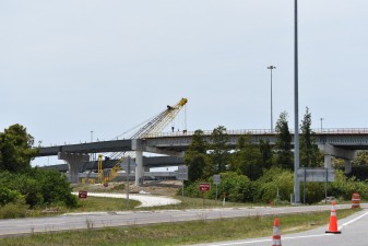 Looking southwest from Roosevelt Blvd at bridge construction in the I-275 interchange (5-9-2023 photo)