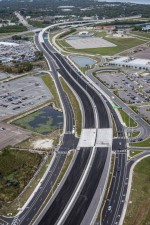 Looking northwest over Roosevelt Blvd. and new SR 686A at Terminal Boulevard entrance to St. Pete-Clearwater International Airport (12-13-2023 photo)