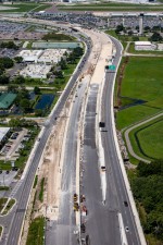 Looking north at toll road construction in the median of Roosevelt Blvd. next to St. Pete-Clearwater International Airport (9/15/2022 photo)