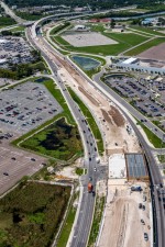 Looking northwest at toll road construction in the median of Roosevelt Blvd. next to St. Pete-Clearwater International Airport (9/15/2022 photo)