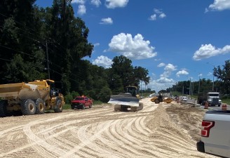 Installing roadway base on northbound Prospect Road near new SR 52 (7/6/2022 photo)