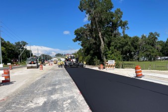 Paving new westbound SR 52 roadway, east of Prospect Road (8/15/2022 photo)