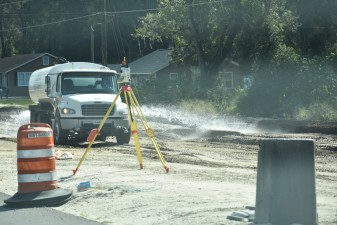 Watering the construction area to control dust on the south side of Clinton Avenue near Cove Lane (11/1/2022 photo)