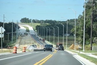 Looking northwest on Clinton Avenue to the Prospect Road intersection and the unopened new SR 52 alignment (11/1/2022 photo)