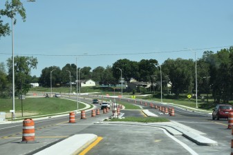 Several left turn median cuts have been opened, including these west of Old Clinton Ave. (5-4-2023 photo)