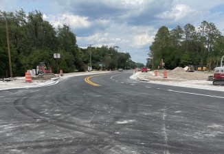 Looking east on CR 52 at the just-opened connector road to SR 52 (5-5-2023 photo)
