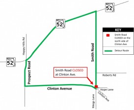Detour map for closure of the Smith Road intersection at Clinton Avenue