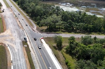 Looking southeast over SR 50 at the realigned Burwell Road intersection (4-29-2025 photo)