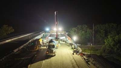 Deck pour for the new westbound SR 50 bridge over the railroad tracks (9-18-2025 photo)