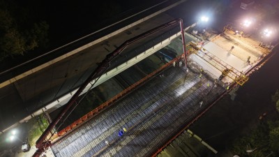 Deck pour for the new westbound SR 50 bridge over the railroad tracks (9-18-2025 photo)