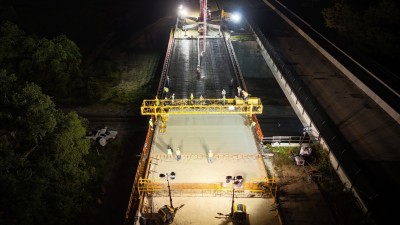 Deck pour for the new westbound SR 50 bridge over the railroad tracks (9-18-2025 photo)