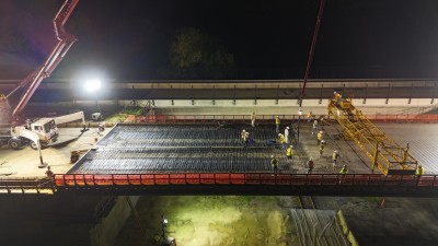 Deck pour for the new westbound SR 50 bridge over the railroad tracks (9-18-2025 photo)