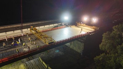 Deck pour for the new westbound SR 50 bridge over the railroad tracks (9-18-2025 photo)