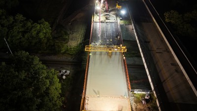Deck pour for the new westbound SR 50 bridge over the railroad tracks (9-18-2025 photo)