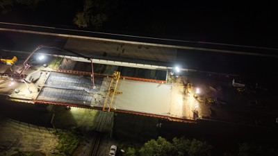 Deck pour for the new westbound SR 50 bridge over the railroad tracks (9-18-2025 photo)