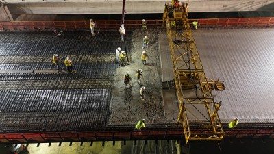Deck pour for the new westbound SR 50 bridge over the railroad tracks (9-18-2025 photo)