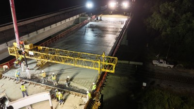Deck pour for the new westbound SR 50 bridge over the railroad tracks (9-18-2025 photo)