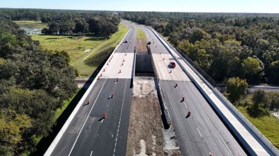 Looking east over SR 50 at the bridges over the railroad tracks (10-31-2025 photo)