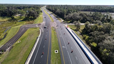 Looking east over SR 50 at the Burwell Road intersection (10-31-2025 photo)