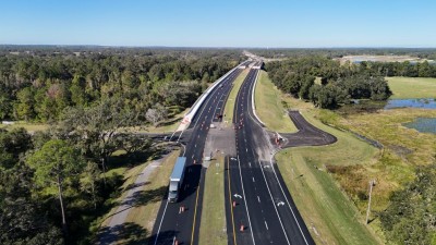 Looking west over SR 50 at the Burwell Road intersection (10-31-2025 photo)