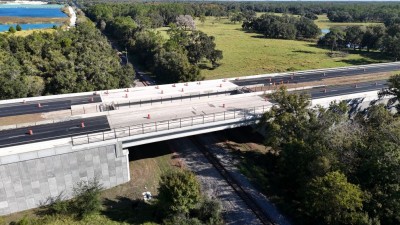 Looking south over SR 50 at the bridges over the railroad tracks (10-31-2025 photo)