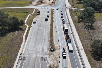 Looking east over SR 50 at construction of new westbound roadway (4-29-2025 photo)