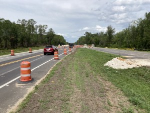 Temporary transition at east end of project entering adjacent construction project in Sumter County (4-28-2023 photo)