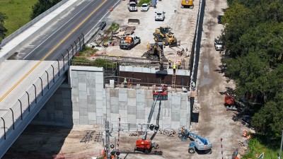 Looking west at construction of a new bridge for westbound SR 50 traffic (7-28-2025 photo)