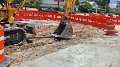 Image showing construction equipment filling in a section of roadway after drainage pipe installation work on SR 60 (Kennedy Blvd) Photo May 2026