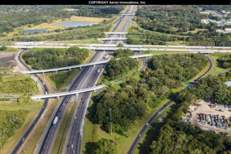 The final layer of paving (dark black pavement) has begun on westbound I-4 (towards the left side) in this early December 2019 photo