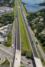 Looking east towards from the 50th Street interchange, the I-4 repaving is almost complete as shown by the dark pavement (August 10, 2020 photo)