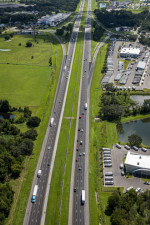 Looking east towards from the McIntosh Road interchange, the I-4 repaving is almost complete as shown by the dark pavement (August 10, 2020 photo)