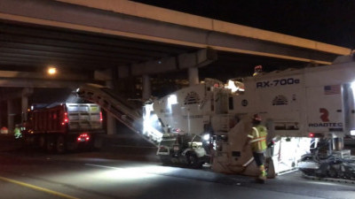 Milling (removing) worn asphalt on I-4 to replace with new asphalt