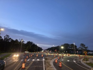 The new roundabout is opened in a single-lane configuration at US 98 and Big Cypress Boulevard (6-18-2026 photo)