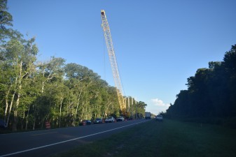 Pile driving for a new bridge on the west side of US 98 over the Hillsborough River (7-2-2024 photo)