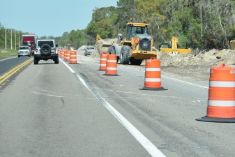 Traffic has been shifted to the west onto temporary pavement to allow construction on the east side of the corridor (3-14-2025 photo)
