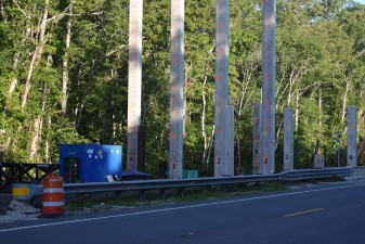 Piles that have been installed for a new bridge on the west side of US 98 over the Hillsborough River (7-2-2024 photo)