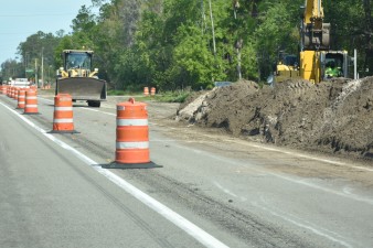 Traffic has been shifted west approaching Rock Ridge Road to allow construction on the east side of the corridor (3-14-2025 photo)