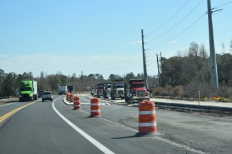 Traffic has been shifted to new pavement on the east side of the corridor with construction busy on the west side (2-5-2026 photo)