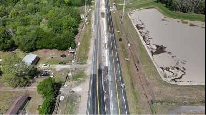 Looking north over US 98 before traffic was shifted to new pavement on the right (4-2-2026 photo)